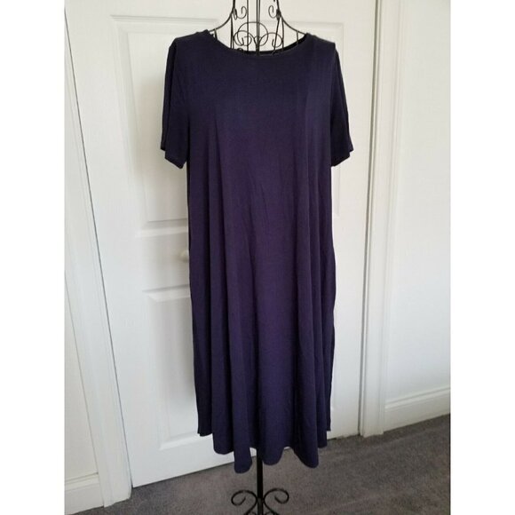 Zenana Viscose Stretch Jersey Short Sleeve Round Neck A Line Dress Navy Sz (L) - Picture 2 of 8